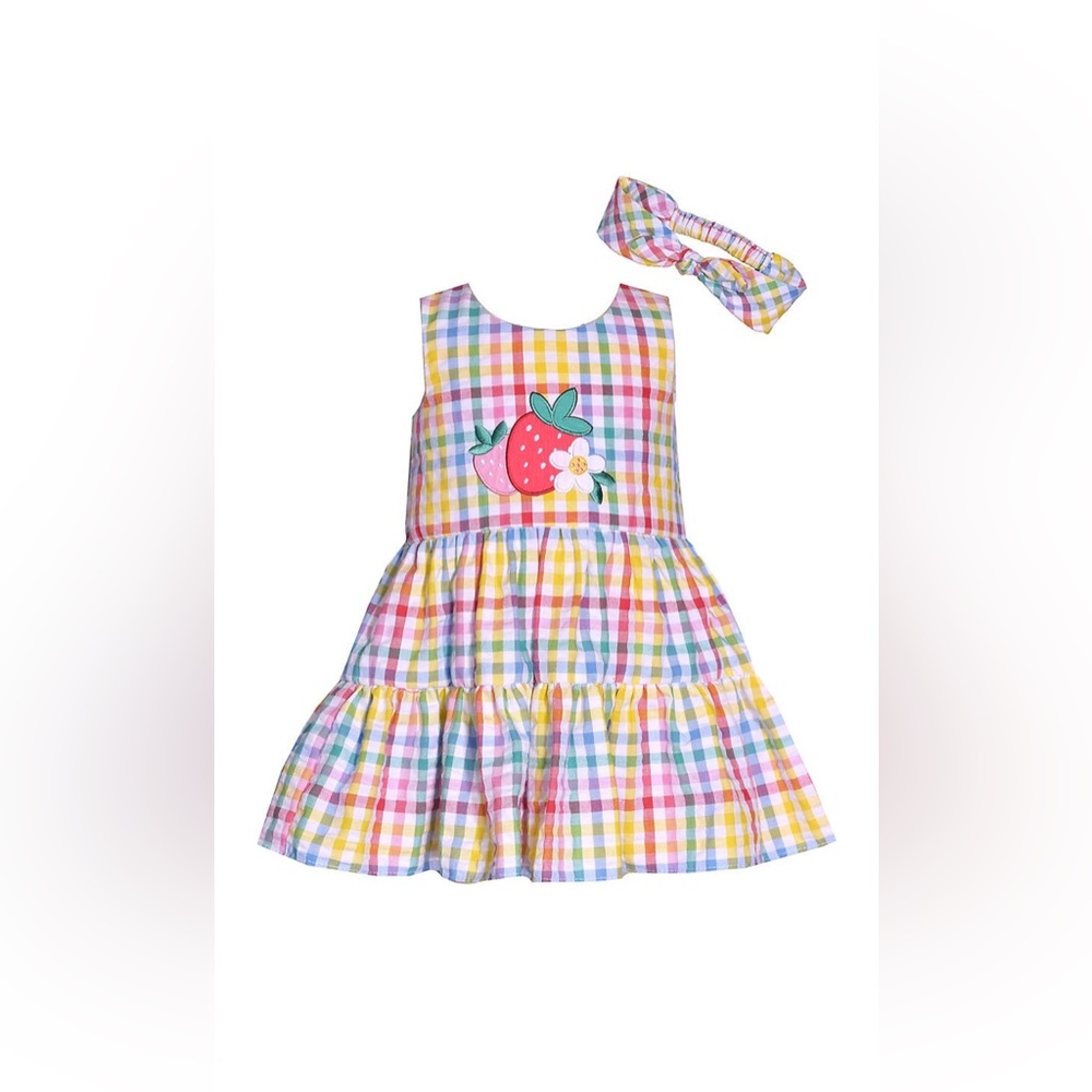 Bonnie Baby Girls Seersucker Strawberry Appliqué Dress 6 month NWT